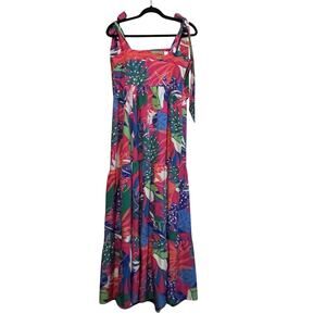 Umgee Womens Tiered Summer Tropical Tie Shoulder‎ Sleeveless Maxi Dress Size S